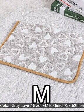 Gray Love Plush Pet Blanket Gray with White Heart Print, Size M